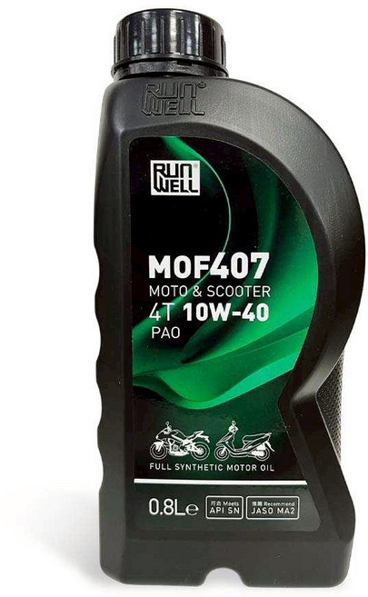 油工廠 RUN WELL MOF407 PAO 全合成機車油 提升引擎保護 延長機油壽命 適用多種摩托車和速克達, 1個, 10W40 0.8L