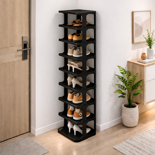 틈새신발장 신발장정리대 조립식 틈새 슬림 원룸 자취방 현관정리 세로형, 1개, 블랙