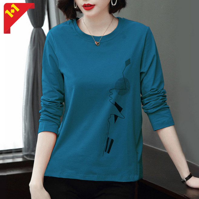 에르모소 1+1 여성 루즈핏 도형 프린팅 긴팔티셔츠 간절기 사계절 H-C033