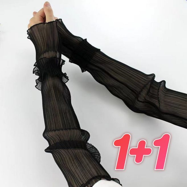 여성 레이스 여름 쿨토시 메쉬 망사 팔토시 반장갑 운전장갑 손목토시, 1세트, 블랙 1+1