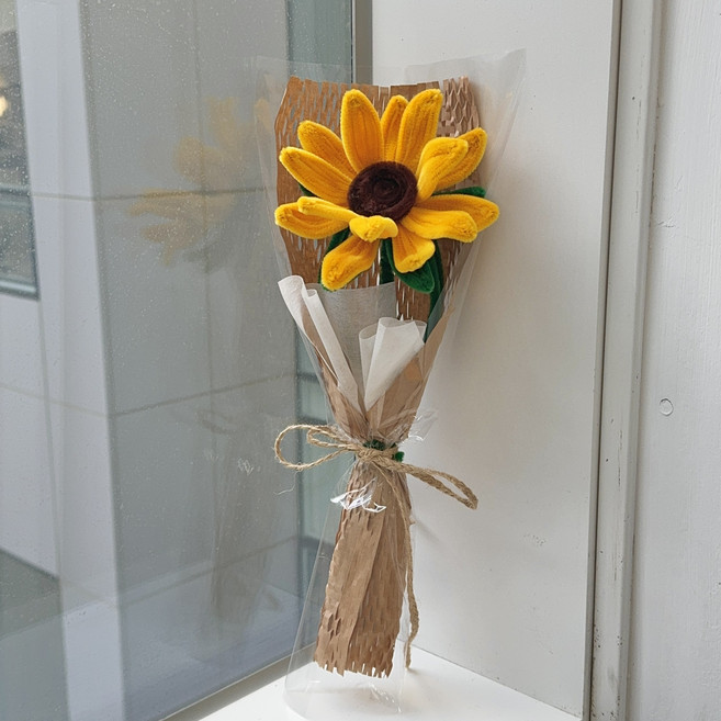 [자체제작 동영상 제공] 한 송이 해바라기 모루 꽃다발 DIY 만들기 패키지, 옐로우, 1개