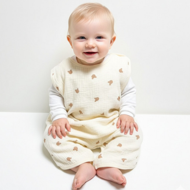 불로홈 아기 신생아 사계절 거즈 잠옷 수면조끼 실내복