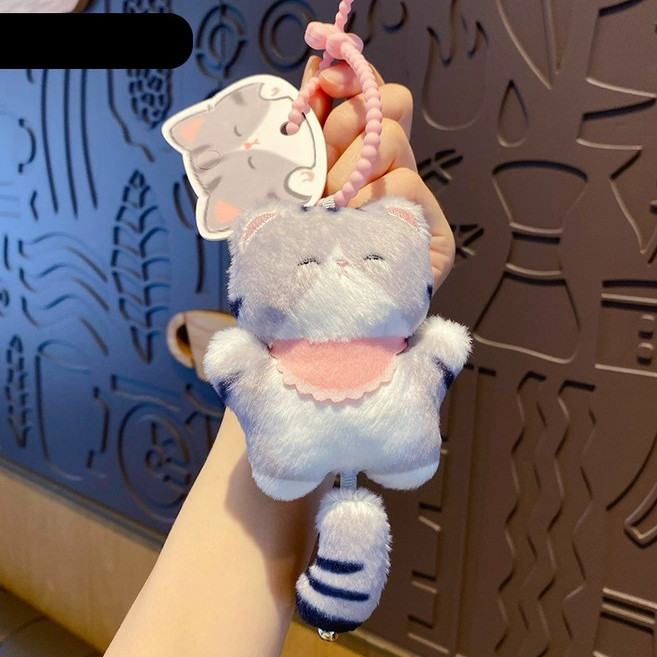 에너지 냥냥이 키링 고양이 열쇠고리 가방걸이 차키링, 얼룩 고양이, 1개