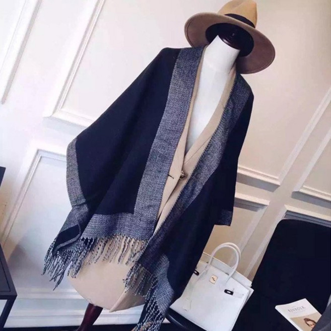 扉娜VINASHOP 韓版流蘇仿羊絨圍巾長款加厚超大保暖斗篷披肩