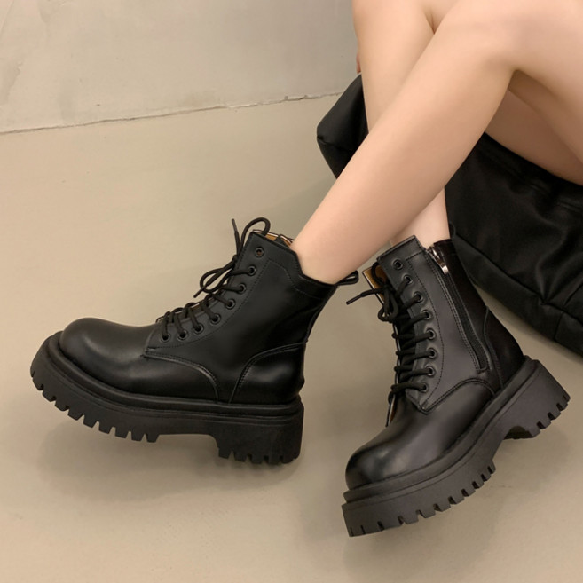 [오늘출발] 메르나뛰 스타일리시 지퍼 레이스업 통굽 오버아웃솔 미들 워커 부츠 ME008