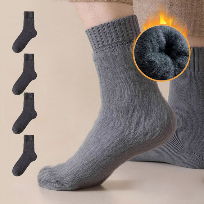 뷰티 남성용 겨울 융털 두꺼운 기모 중목 양말 보온 방한양말 4켤레 세트