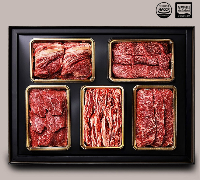 1++등급 무항생제 명품한우 VVIP세트 5호 [꽃등심+안창살+토시살+갈비살+살치살] 각 500g, 1개