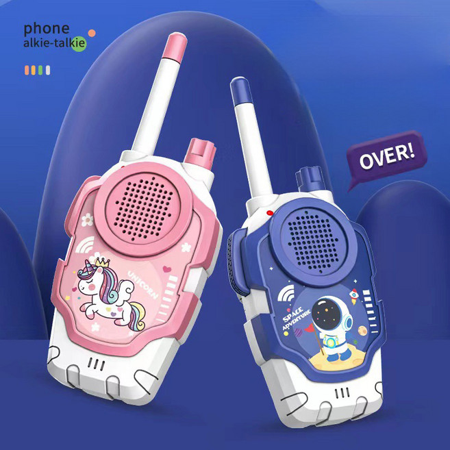 1+1 다기능 워키토키 가족 생활무전기 통화거리 1-3KM, 2개, 우주인+포니