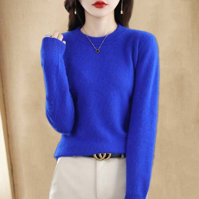 슬림소녀 여성 봄 가을 겨울 베이직 라운드넥 니트 티셔츠 부드러운 긴팔 니트티