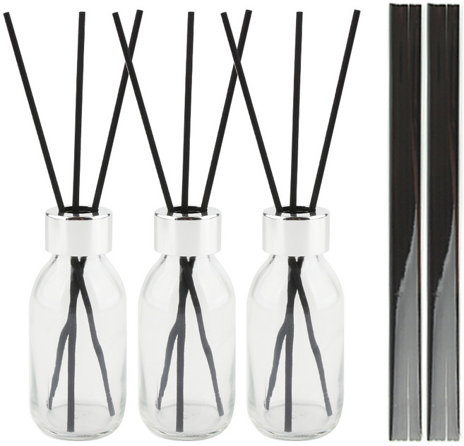 공병상회 디퓨저 DIY 소분용기 OS더치100 투명 유리병 3P + 리드스틱 10P 세트, 3개, 100ml, 실버캡