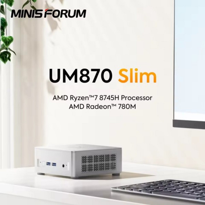 미니 PCMINISFORUM NUC 미니 PC UM870 슬림 AMD 라이젠 7 8745H R5 7640HS USB4 2*DDR5 2*NVMe 2.5G LAN 윈, 01 CHINA, 07 64GB DDR5 1TB NVMe, 02 UM760 Slim R5 7640HS