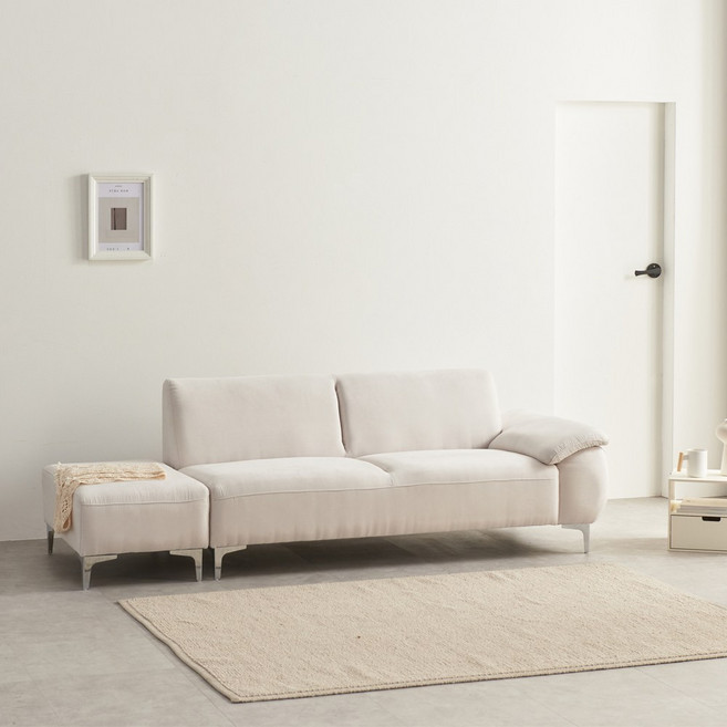 케미 아쿠아텍스 이지클린 패브릭 3인용 소파 스툴, 아이보리 팔걸이 좌형