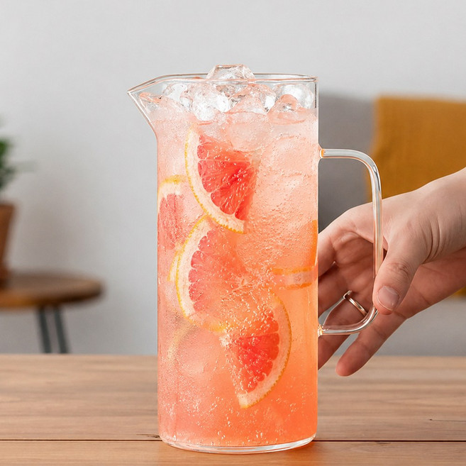 이루모아 예쁜 손잡이 내열 유리 물병, 1개, 1000ml, 투명