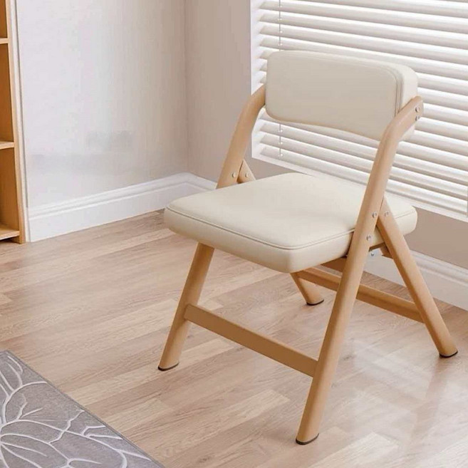 BYOU 원목가죽 식탁의자 공간절약 접이식의자 등받이의자, 1개, 내추럴+화이트