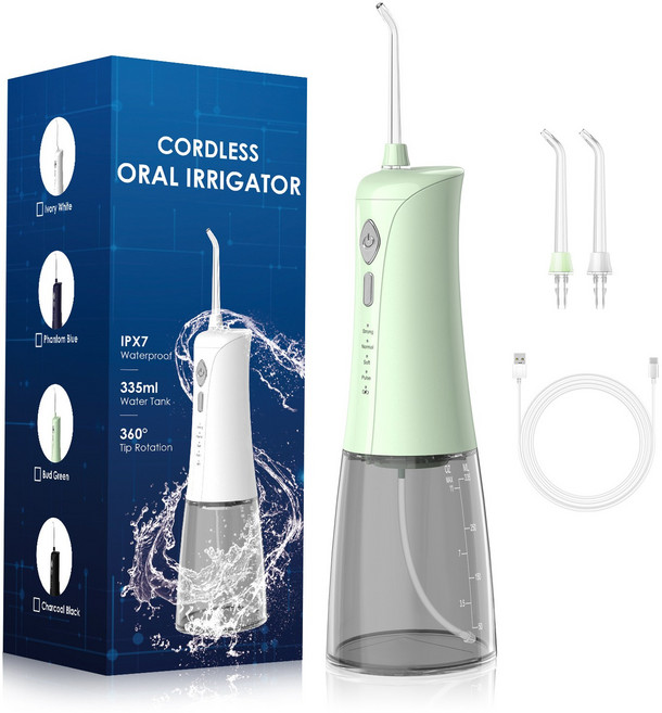 PYHO 치아교정 휴대용 무선 구강세정기 물치실 335ml 대용량 완전방수, 초록색, CYQ241