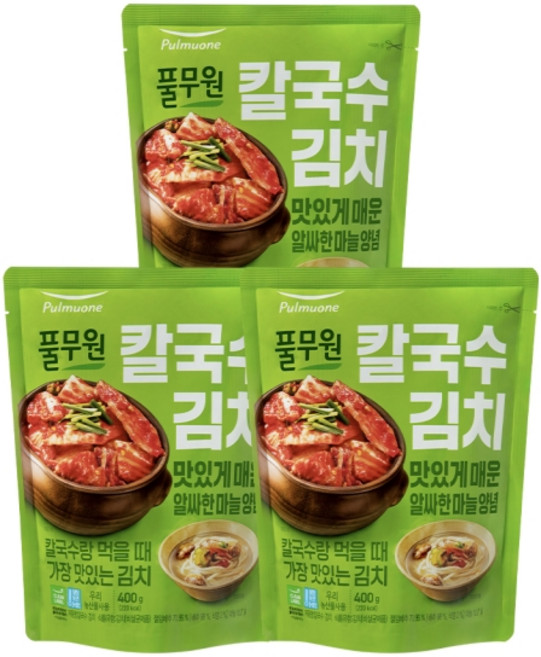 국내산 재료 반찬 풀무원 칼국수 국산 김치, 400g, 3개