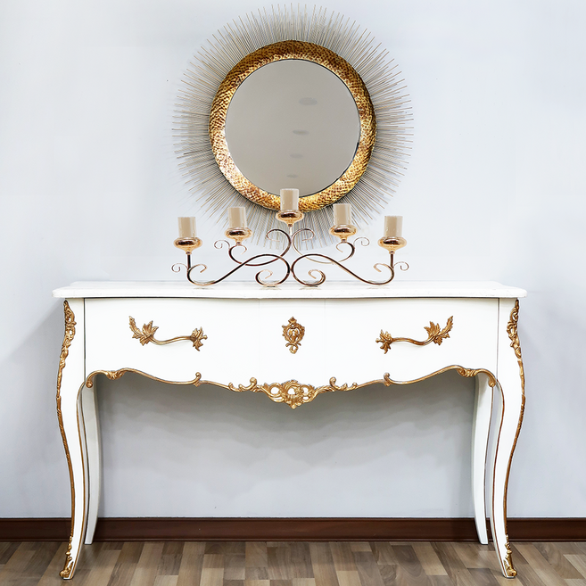 [올드마켓] 아비뇽 대리석 콘솔 화이트 (소/대) 현관 복도 거실 모던 프렌치 엔틱 서랍 포인트 프랑스 수입 장식장 가구, 소