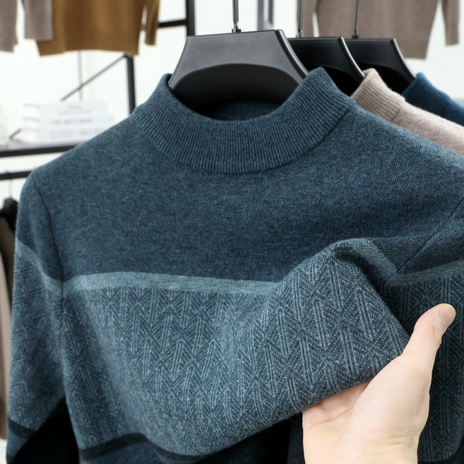 正品純羊毛衫男士半高領毛衣秋冬加厚打底上衣休閒保暖針織毛衣衫