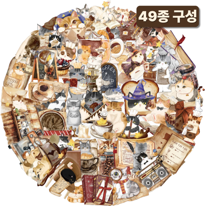 라피레인 다꾸스티커 세트 빈티지 다이어리 꾸미기 스티커팩, 1세트, 고양이