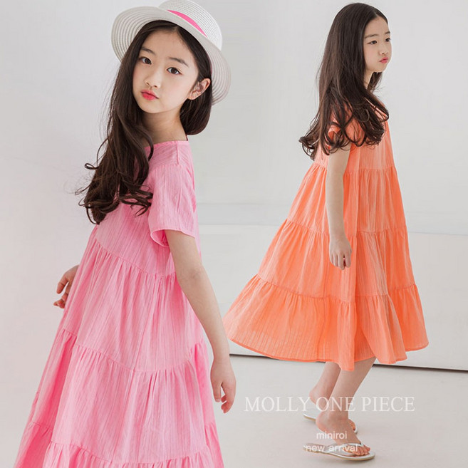 여아 주니어 아동복 여아 롱 캉캉 반팔 여름 원피스 (130-155cm 3컬러)