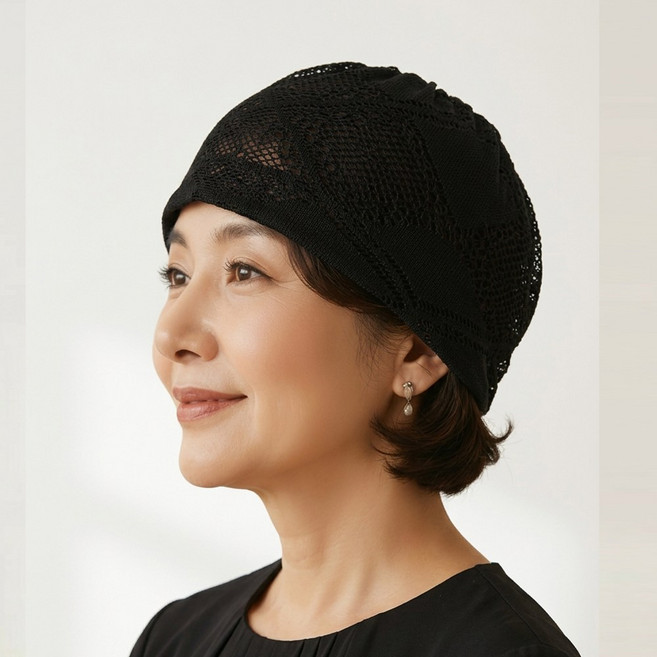 미성사 시원한 포니테일 오픈탑 메쉬 두건 비니 여성 여름 항암 통기성 중년 엄마 데일리 편안한 모자