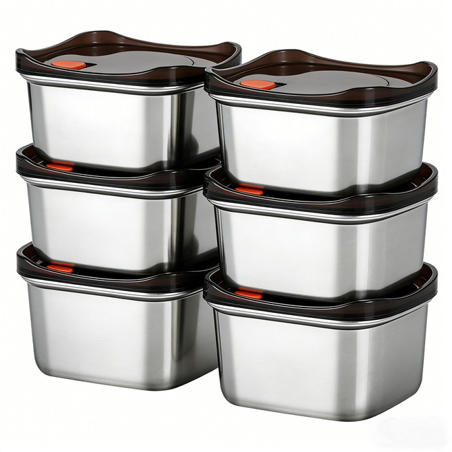 Fanobo 스텐 진공 밀폐 용기 세트, 원색 450ml, 6개