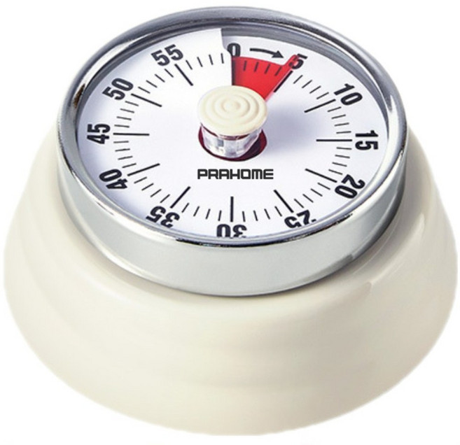 프라홈 레트로 태엽 수동 기계식 주방 쿠킹 타이머, 화이트, 1개
