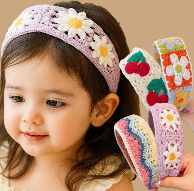 몽실이 니트 와이드 헤어밴드 2P 세트 여아용 크로셰 머리띠 악세사리 선물 자매룩