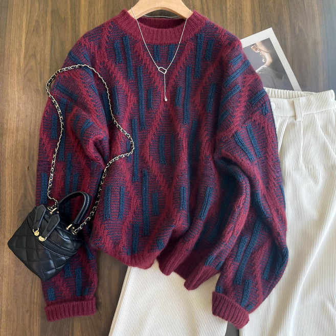 ORZQU 추동 남여공용 아가일 패턴 풀오버 스웨터 니트