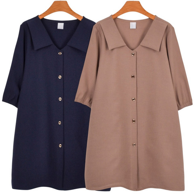 빅사이즈여성의류 지앤V넥카라BL 루즈핏 반팔블라우스 체형커버 마마걸 마담의류 중년여성블라우스 빅사이즈오피스룩