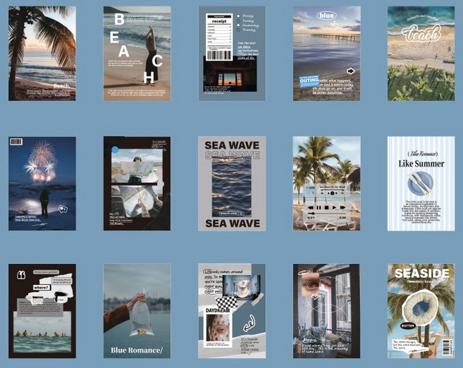 올리브파티 빈티지 감성 포토 배경지 엽서 60매 포토북 세트, 블루, 2세트