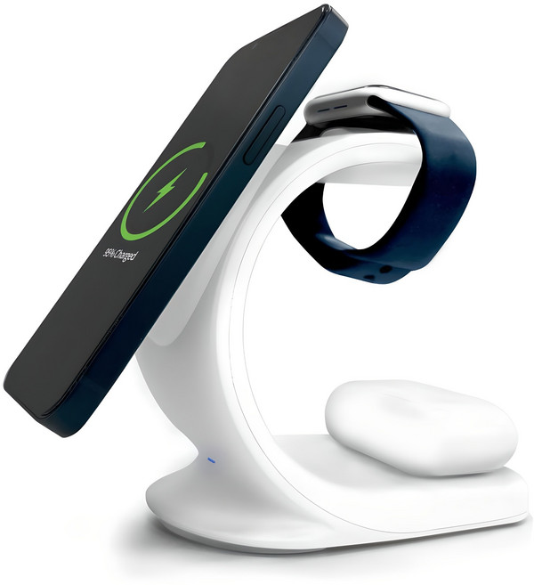 감성전자 아이폰 맥세이프 애플워치 에어팟 3in1 무선 고속 충전기 거치대, 화이트, 1개