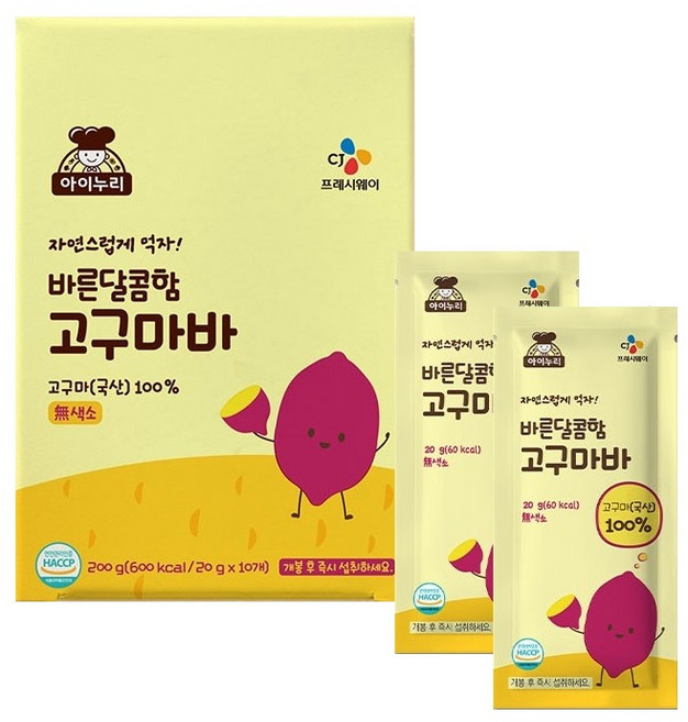 CJ 아이누리 바른달콤함 고구마바, 200g, 3개