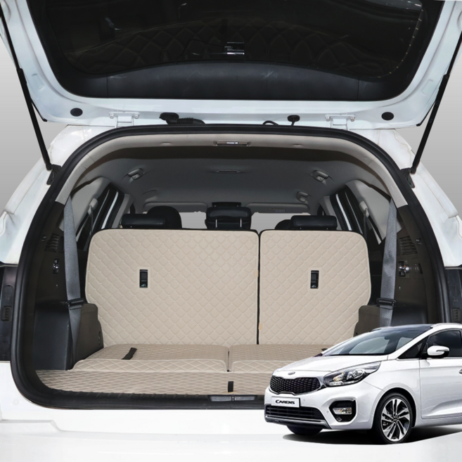 더뉴 카렌스 트렁크매트 올뉴 가죽 차박 퀼팅, 트렁크매트+등받이, 블랙, 올뉴/더뉴 카렌스 7인승