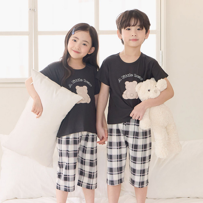 투위 여름 반팔 실키 이너쿨링 패밀리 가족잠옷 커플 이지웨어 아동 주니어 파자마