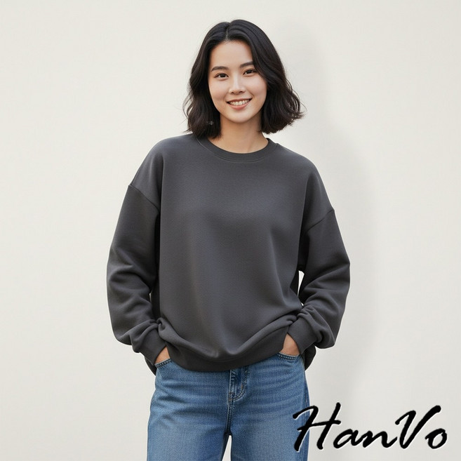 HanVo 重磅棉質素色大學T 長袖T恤 A02-2005