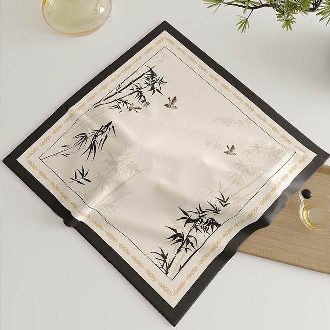 新中式茶幾茶盤防塵蓋佈 正方形小方巾 咖啡機/打印機通用蓋巾, 1個, 陌上竹林絨佈蓋佈,40*80cm 多場景使用, 陌上竹林絨佈蓋佈,40*80cm