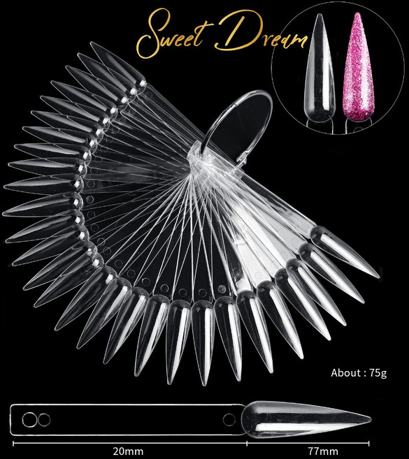 迷你扇形色卡 - 美甲展示 色卡版, 1個, 尖型款【12cm透明】50支入