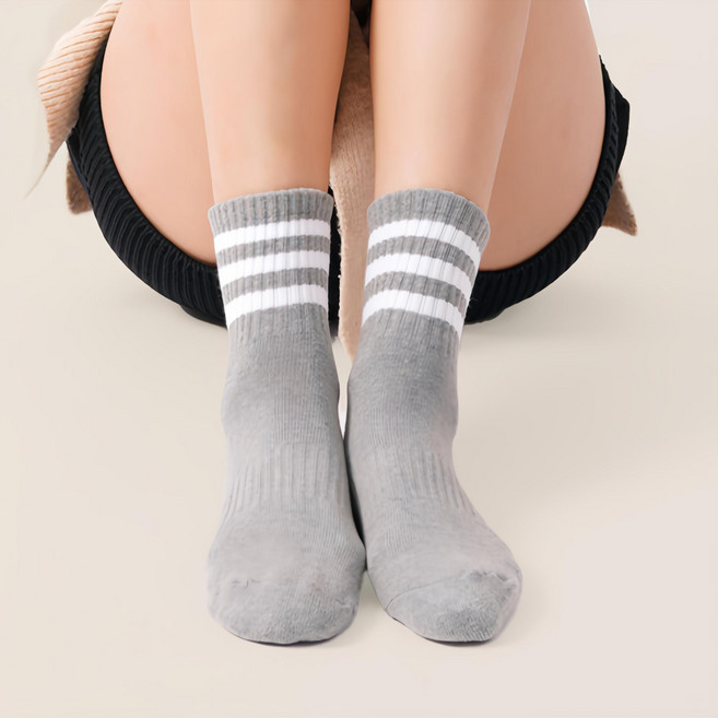 가나양말 여성용 이중바닥 삼선 스포츠 중목 양말 5켤레 세트
