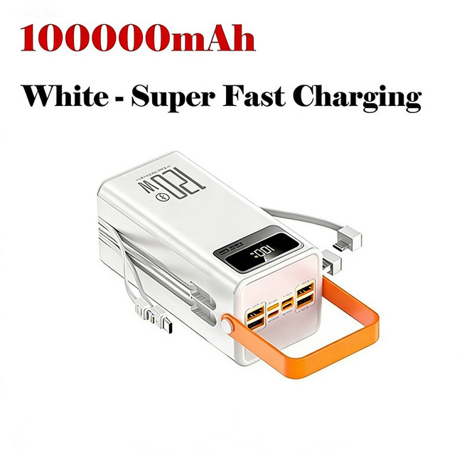 120W 150000MAH 고속 충전 파워 공급 장치 뱅크 야외 캠핑 전원 모바일 대용량, 100000mAh 이상, 100000mAh White