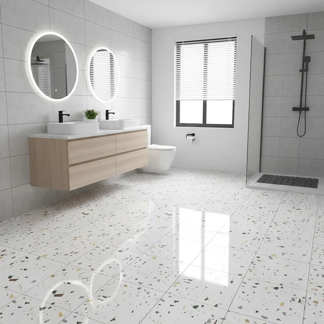 홈앤힐링 화장실 바닥 시트지 붙이는 욕실 바닥타일, 12개, 스파클링 화이트