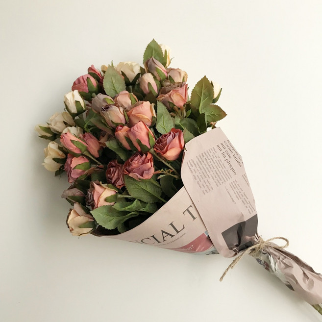 드라이플라워 미니 말린 건 장미 조화 로즈 6color 꽃다발, 크림