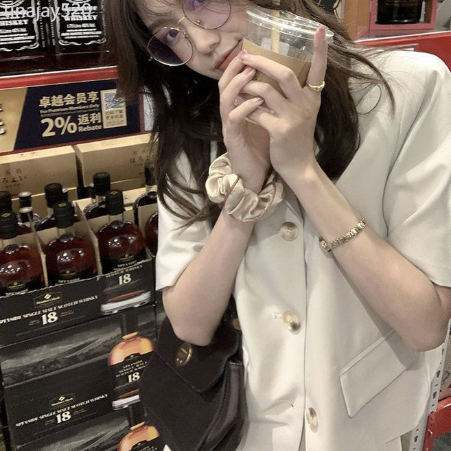 學院風百褶裙套裝女：復古寬鬆五分袖上衣+短裙兩件式氣質套裝