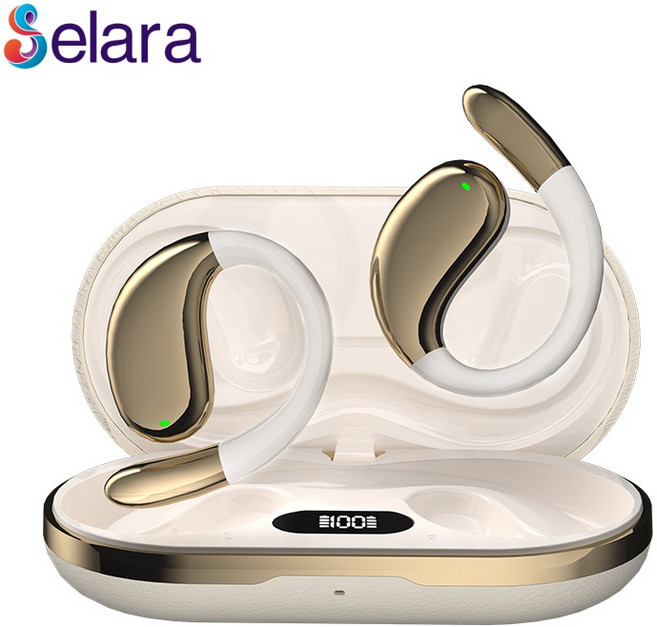 Selara 오픈타입 스포츠블루투스 이어폰 무선블루투스이어폰 귀걸이형 비삽입 가벼운이어폰, 베이지, QQ998