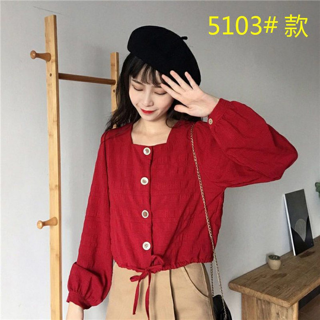 女式長袖襯衫 蝴蝶結絲帶學生襯衫