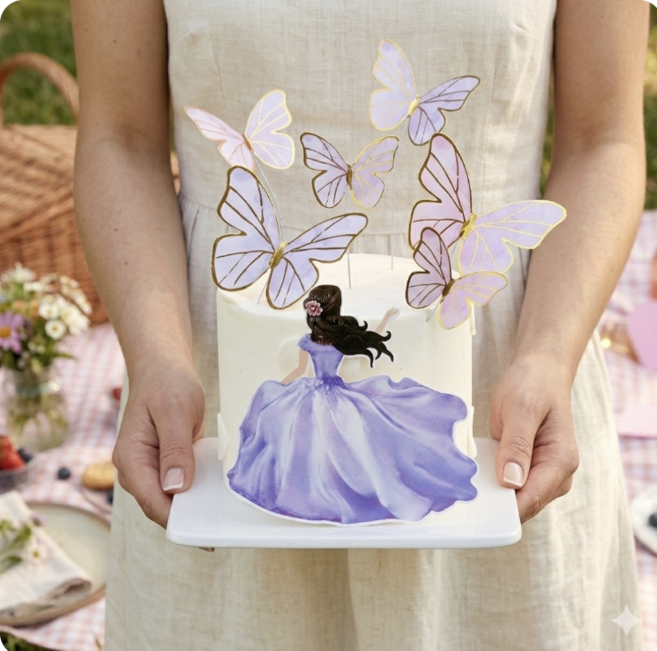 메리멜팅 나비케이크 토퍼 장식 브라이덜샤워 생화 버터플라이, 1세트, 퍼플