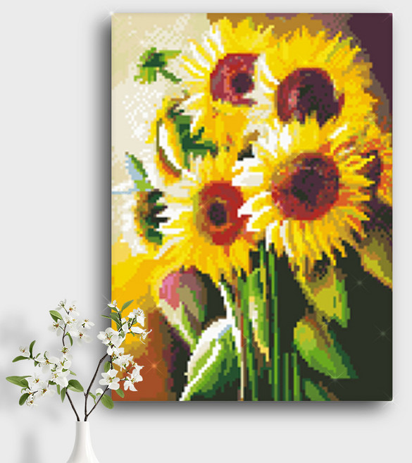 오늘의오브제 DIY 보석십자수 캔버스형 40x30cm, A1_02_활짝 핀 해바라기, 1개