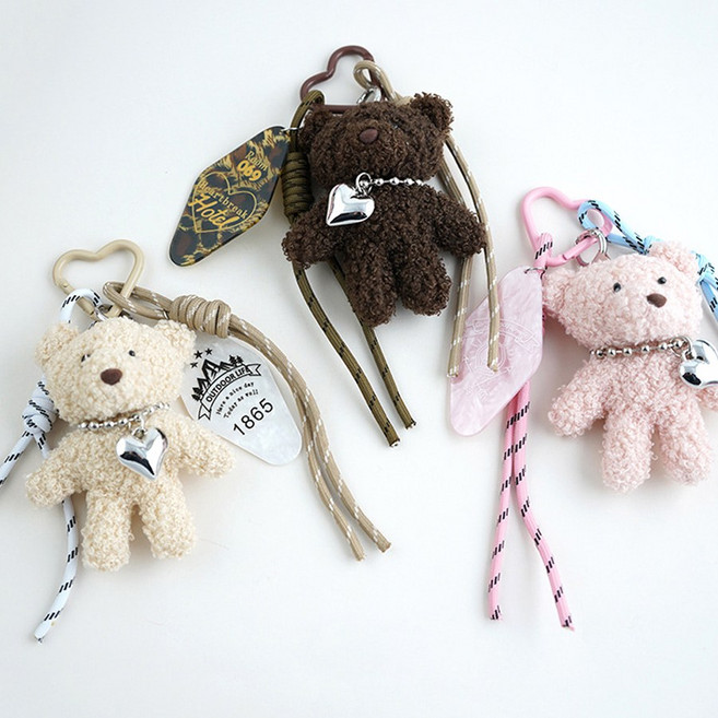 귀여운 보들보들 뽀글이 미니 곰 키링 가방 참장식 열쇠고리 키홀더