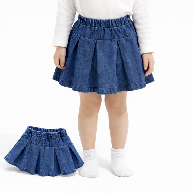 여아 미니스커트 주름 캉캉 스트라이프 치마 유아동 여름 데일리룩 러블리 데님플레어미니스커트