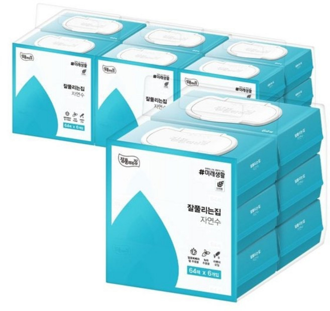 신세계 규격 미래생활 자연수 물티슈캡형 64매*6개입(1박스-4묶음)-리뉴얼